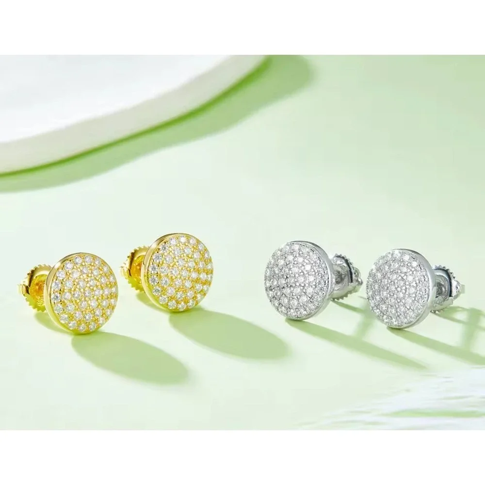 Sparkling Iced Crystal Round Stud Earrings Silver Plated Stainless‎